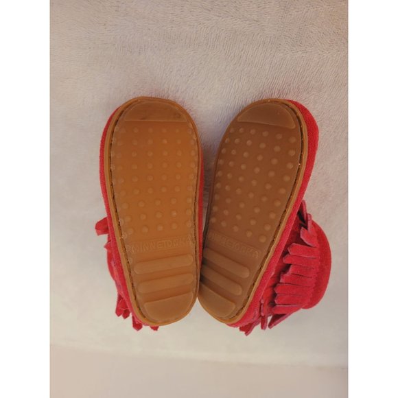 Minnetonka Pink Double Fringe Side Zip Boot Size 4 - Picture 6 of 10